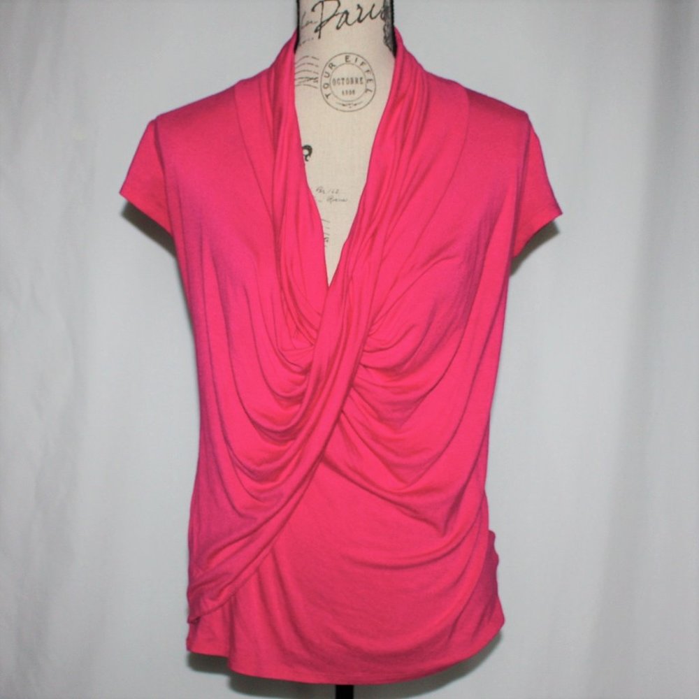 B'Leev Women's Pink Draped V Neck Crochet Back Top Size M